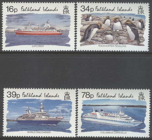 Falkland Islands - M  594-597 Turism - Fartyg - Pingviner, serie 4 kpl **