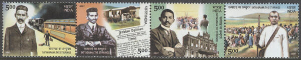 Indien - M 2226-2229A Mahatma Gandhis strategi av ickevåldsmotstånd 100 år, 4-strip kpl **