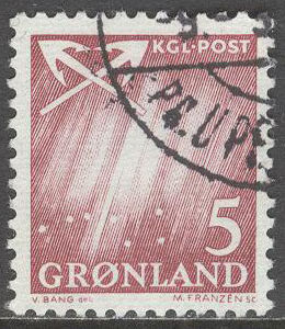 Grönland – F   48 Norrsken, 5 öre vinröd stpl