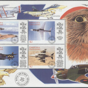 Grenada Grenadines – M 2798-2805 Flyg – RAF 80 år – Fåglar, 2 st Miniark kpl **