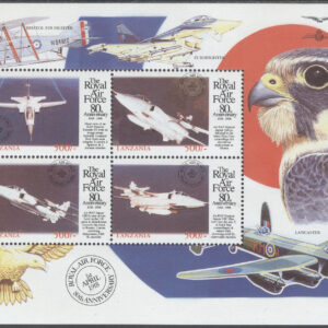 Tanzania – M 3135-3138 Flyg – Royal Air Force 80 år – Fågel, Miniark kpl **