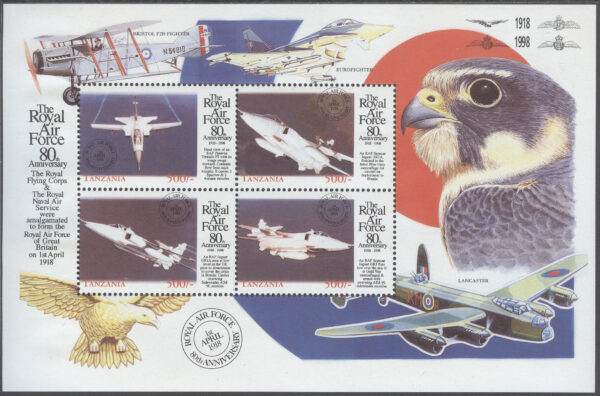 Tanzania - M 3135-3138 Flyg - Royal Air Force 80 år - Fågel, Miniark kpl **