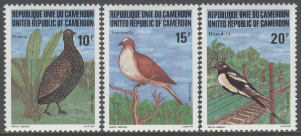 Kamerun - M  985-987 A Fåglar bla Turturduva, serie 3 kpl **