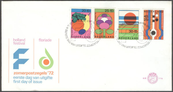 Nederländerna - FDC 1972-04-01 - Kultur - Trädgårdar & Musik, serie 4 kpl