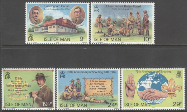 Isle of Man - M  203-207 Scouting 75 år - Baden-Powell 125 år, 5 kpl **