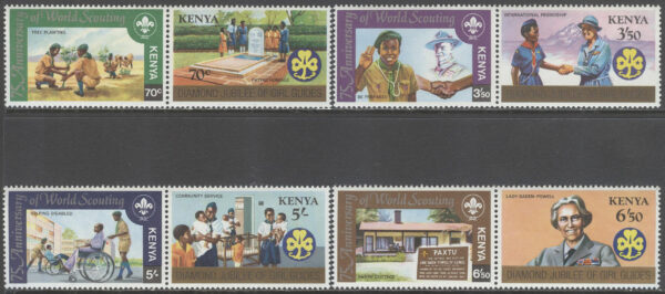 Kenya - M  214-221 Scouting 75 år - För kvinnor 60 år, 4 st par kpl **