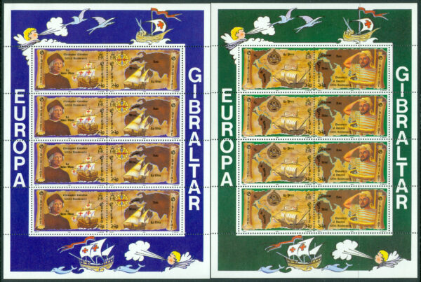 Gibraltar - M  638-641 Europa CEPT 1992 - Upptäckten av Amerika, 2 miniark kpl **
