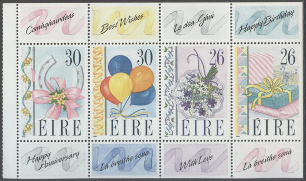 Irland - M  708-711 HBL Hälsningsfrimärken, 4-strip kpl **