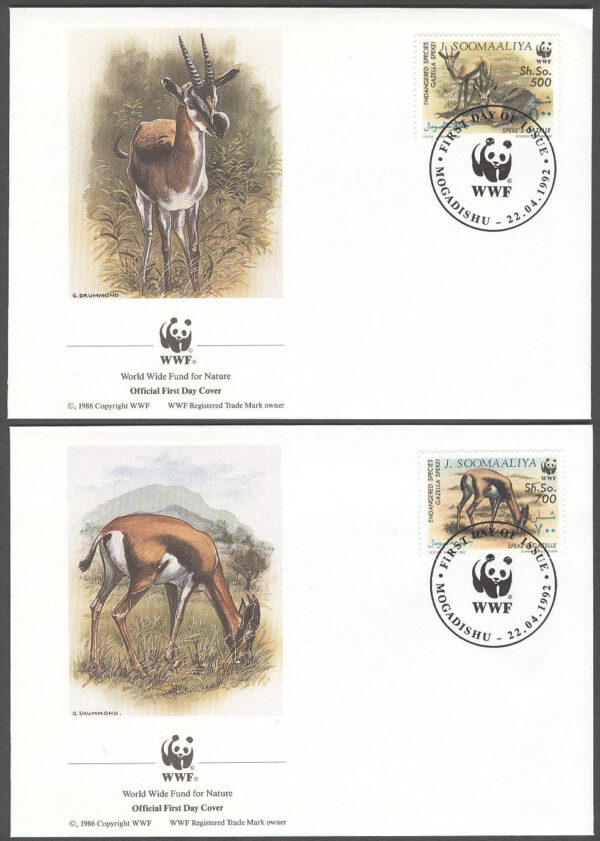 Somalia - FDC 1992-04-22 - Däggdjur - Gazeller - WWF, 4 kpl