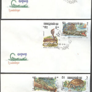Kambodja – FDC 1983-06-28 – Reptiler bla Leguan & Kobra, serie 7 kpl
