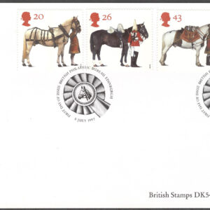 England – FDC 1997-07-08 – British Horse Society 50 år – Hästar – Uniformer, 4 kpl
