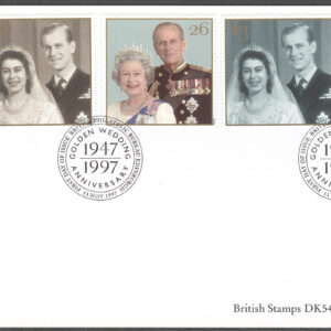 England – FDC 1997-11-13 – Guldbröllop Drottning Elisabeth II & Prins Phillip, 4 kpl