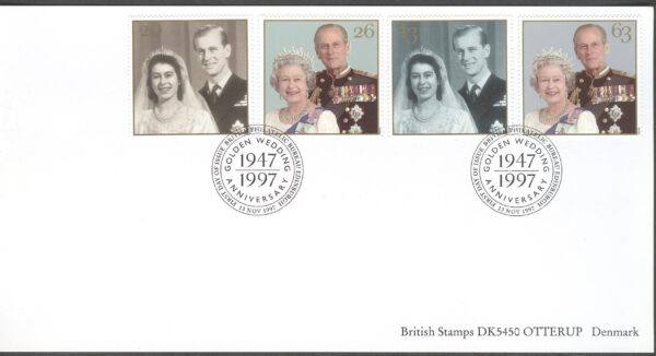 England - FDC 1997-11-13 - Guldbröllop Drottning Elisabeth II & Prins Phillip, 4 kpl