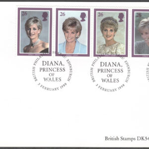 England – FDC 1998-02-03 – Prinsessan Dianas död 1997, 5-strip kpl