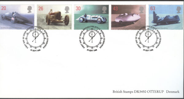 England - FDC 1998-09-29 - Bilar & förare med Hastighetsrekord, serie 5 kpl
