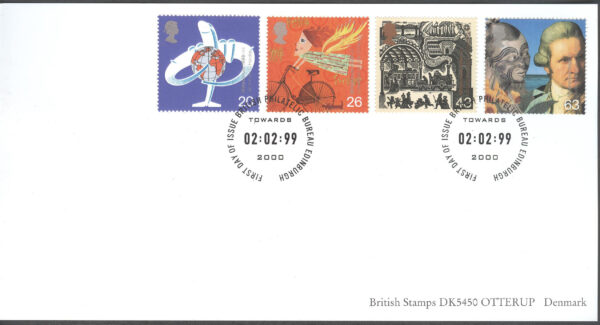 England - FDC 1999-02-02 - Nytt Årtusende II bla Flyg, serie 4 kpl