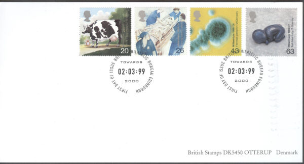 England - FDC 1999-03-02 - Nytt Årtusende III bla Ko, serie 4 kpl