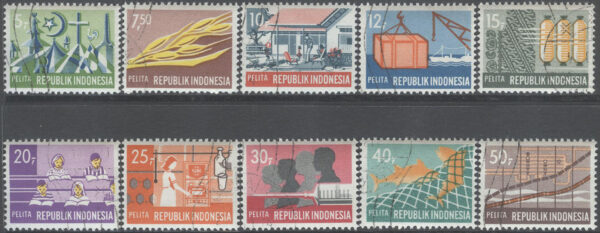 Indonesien - M  644-653 1:a Femårsplanen 1969, 10 kpl