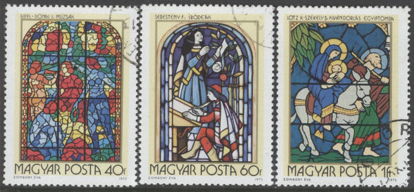 Ungern - M 2817-2819 A Konst - Fönsterkonst av bla B. Székely, serie 3 olika