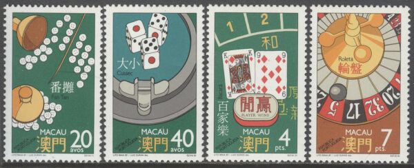 Macau - M  579-582 Turspel bla Baccarat & Roulette, serie 4 kpl **
