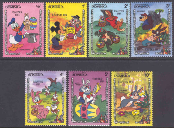 Dominica - M  841-847 Disneyfigurer firar påsk 1984, 7 ol**
