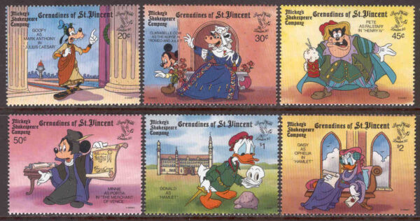 St. Vincent Grenadines - M  703-708 Disneyfigurer i Shakespearepjäser, 6 ol**