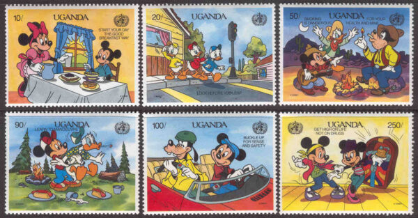 Uganda - M  823-828 Disneyfigurer i sundhetskampanj, 6 ol **
