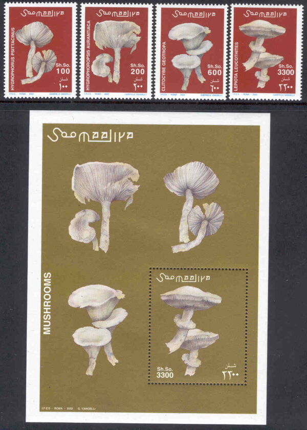 Somalia - M  962-965 + BL 94 Svampar, 4 kpl + block**