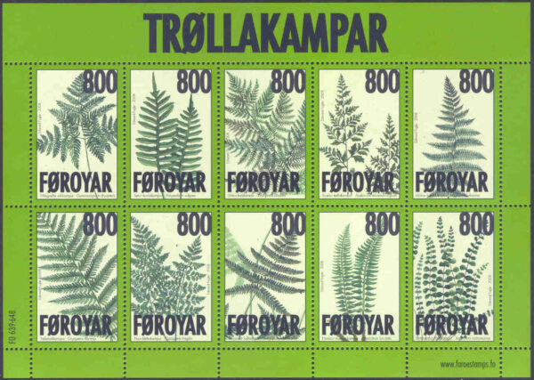 Färöarna - F  649-658 (BL 38) Trollakampar, blommor, ormbunkar, block **