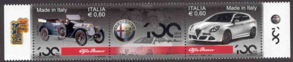 Italien - M 3367-3368 Bilar "Made in Italy", Alfa-Romeo 100 år, 3-strip kpl **