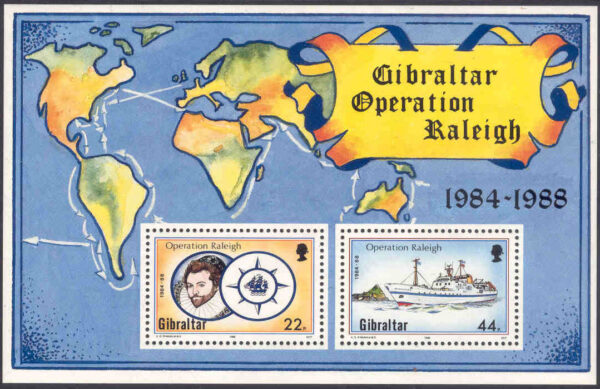Gibraltar - M BL  11 Forsknings- och upptäcktsresan "Operation Raleigh", båtar, världskarta