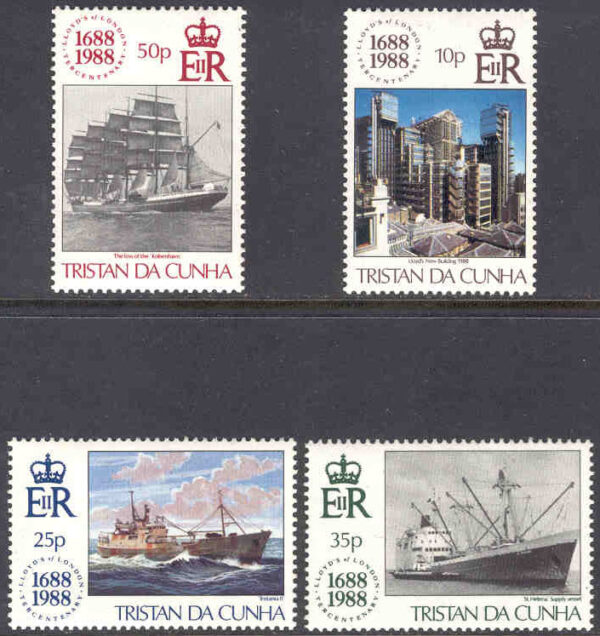Tristan da Cunha - M  452-455 Lloyd´s 300 år, fartyg, 4 kpl**