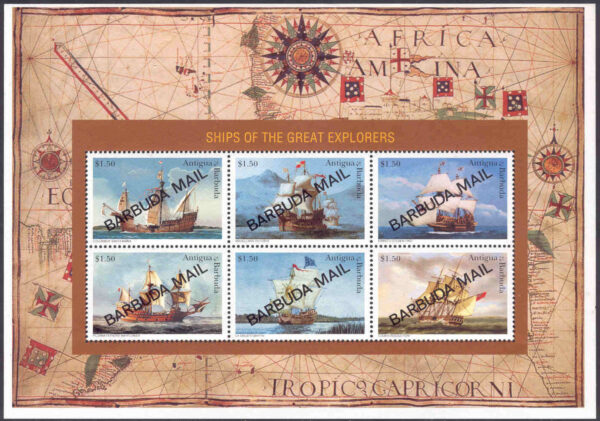 Barbuda - M 1993-1998 Segelfartyg, bl a "Santa Maria" och "Resolution", miniark**