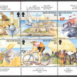 Isle of Man – M  577-586 Turism bla cykel, motorcyklar, bilar, tåg, musik, katter, 10-block kpl **