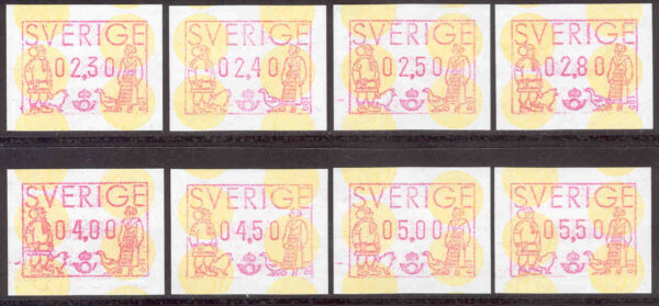 Sverige - F EA 1a-1h Frankeringsetiketter Lappland och Skåne, 8 kpl **