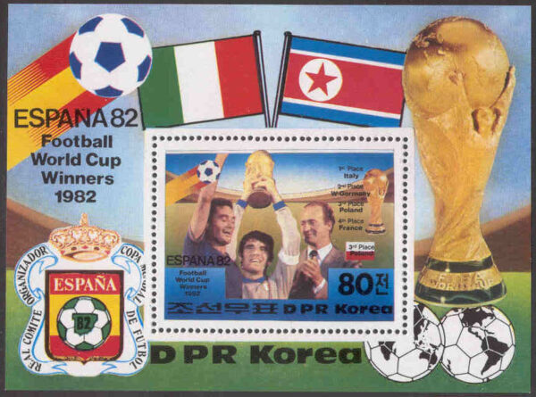 Nordkorea - M BL 123 Italien världsmästare i fotboll 1982 i Spanien, block**