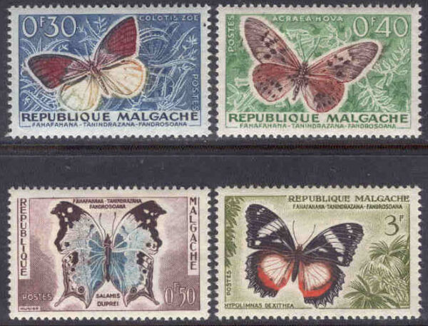 Madagaskar - M  445-447, 449 Fjärilar, 4 ol **