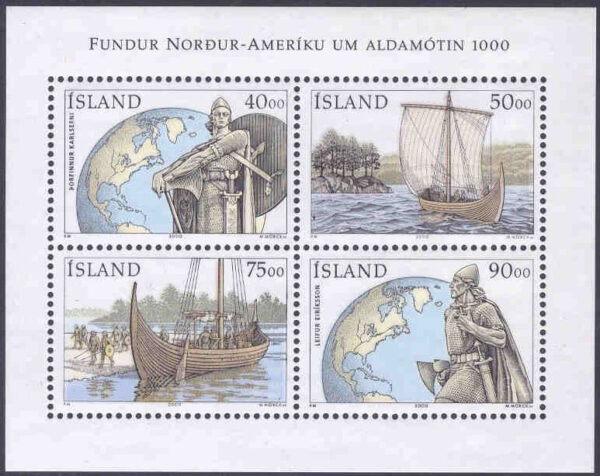 Island - F  980-983 (BL 33) Upptäckten av Amerika - Vikingaskepp, block **