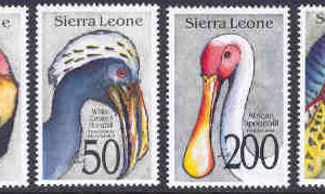 Sierra Leone – M 1827-1828, 1831, 1834 Fåglar bla Gulnäbbad barbett, 4 olika **