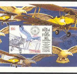Grenada Grenadines – M BL 425 Flyg, Falk, Bristol F 2B Fighter, RAF 80 år, block**