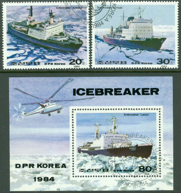 Nordkorea - M 2526-2527 + BL 191 Isbrytare, 2 kpl + block stpl