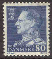 Danmark – F  456 b Frederik IX 80 öre blå, märke *