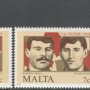 Malta – M  728-730 Upproret  7. Juni 1919 76 år bla Wenzu Dyer, serie 3 kpl **