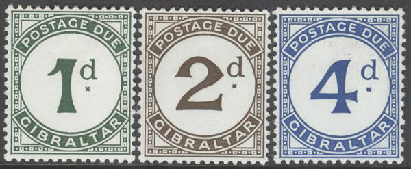 Gibraltar - M P    1-3 Siffror - Portomärken, serie 3 kpl **