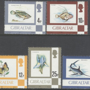 Gibraltar – M  353,357-358,360-361 III Blommor – Fiskar – Fjäril, serie 5 kpl **