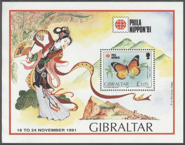 Gibraltar - M BL  16 Utställning PHILANIPPON 91 - Fjäril - Dräkter, Block **