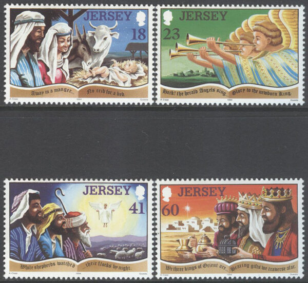 Jersey - M  674-677 Jul 1994 bla Den Heliga Familjen & Ängel, 4 kpl **