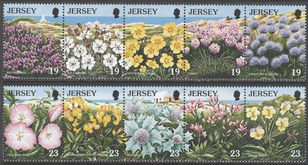 Jersey - M  702-711 Vildblommor - Europeiskt Naturskyddsåret 1995, 2 st 5-strip kpl **