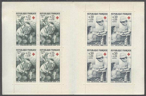 Frankrike - M 1568-1569 Röda Korset 1966 - Fältlasarett, 8 märken i Häfte kpl **