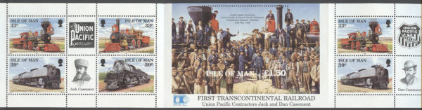 Isle of Man - M  512-516 + BL 17 HBL Järnväg I USA, 8 frim + Block i HBL **